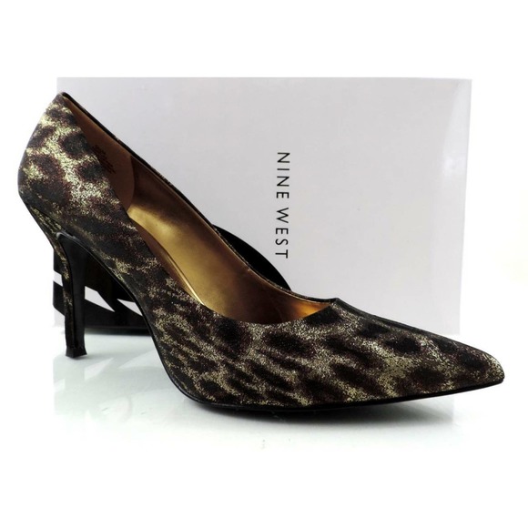 Nine west Flax Pointed-Toe Pump Heels Bronze / Gold Fabric Size 9.5 - Picture 4 of 10